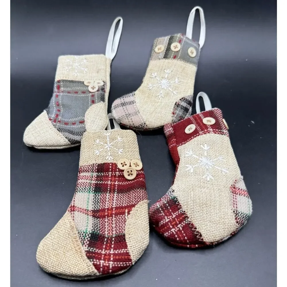 Primitive Ornament Plaid Rustic Stocking HANDMADE Christmas Ornaments -Lo24